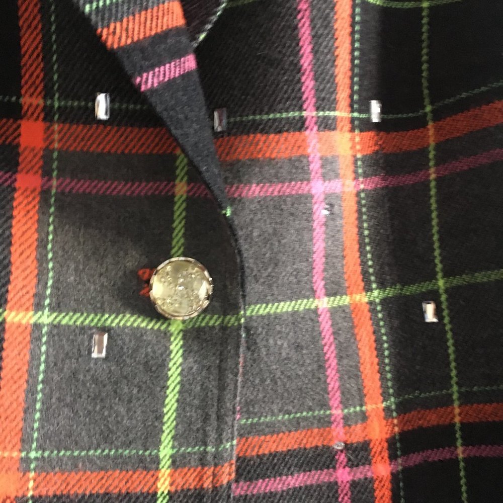 WAKE UP & BUY THIS ADORABE JACKET! Scattered Sparkles Colorful Plaid Blazer - Picture 4 of 4